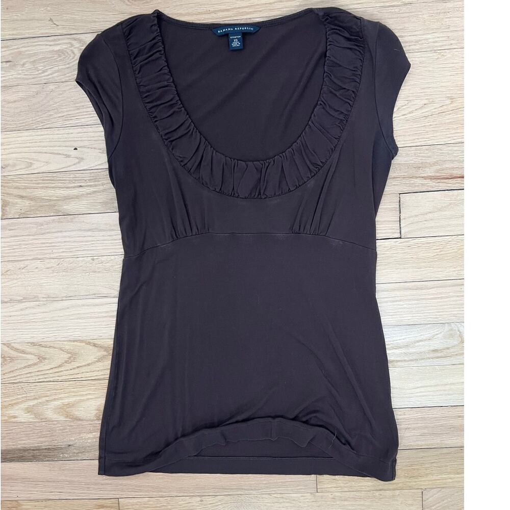 Banana Republic Women's XS Y2K Brown Babydoll Top Short Cap Sleeve Stretch